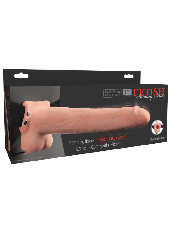 11" Hollow Rechargeable Strap-on with Balls